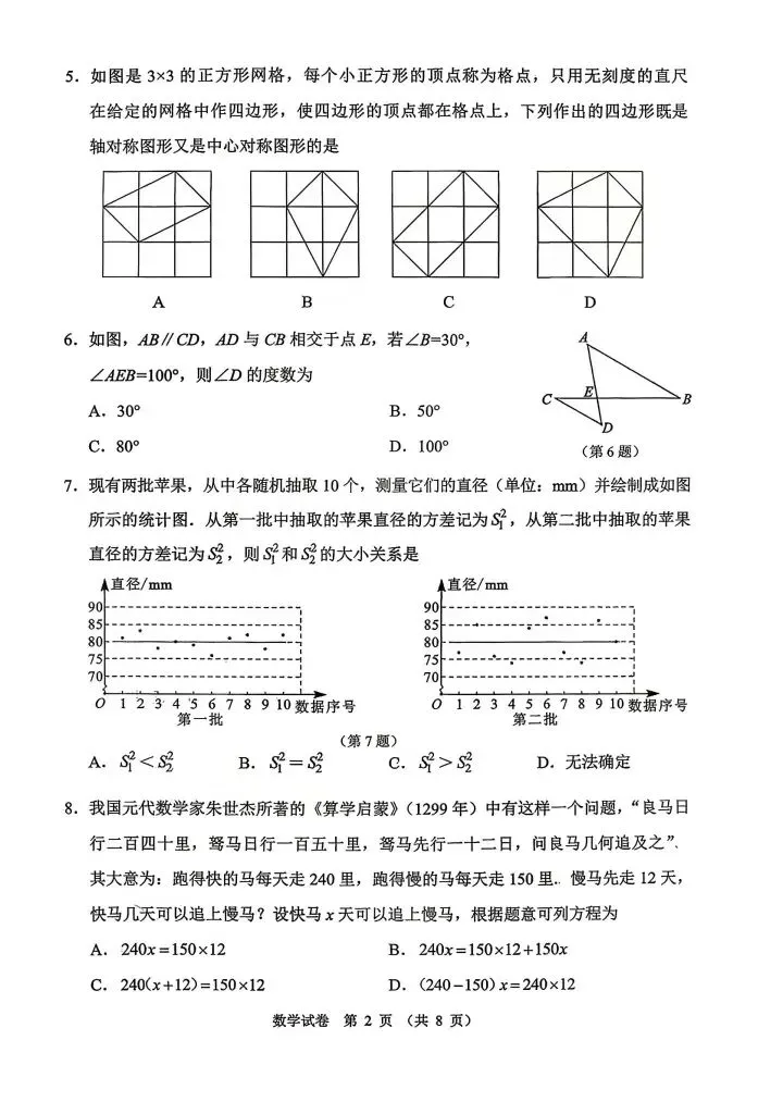 大连市2026.4中考一模数学试卷 第2张