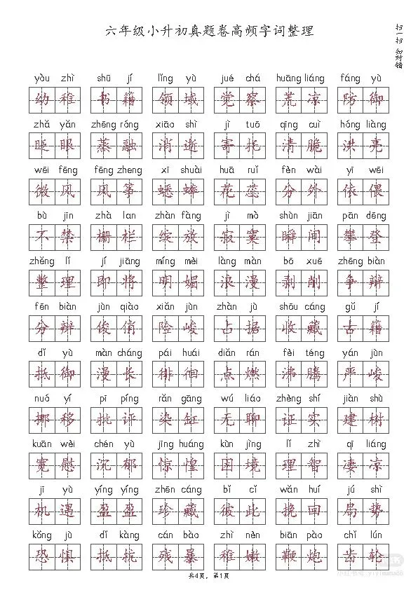 六年级小升初真题卷高频字词整理 第5张