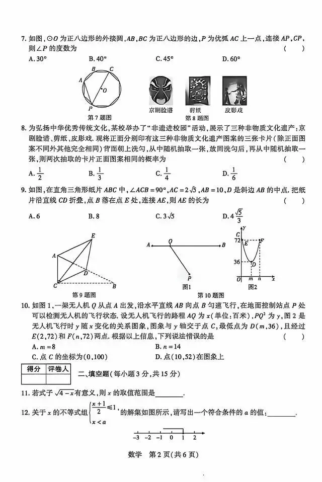 九年级下学期四月中考模拟测评数学试题及参考答案 第2张