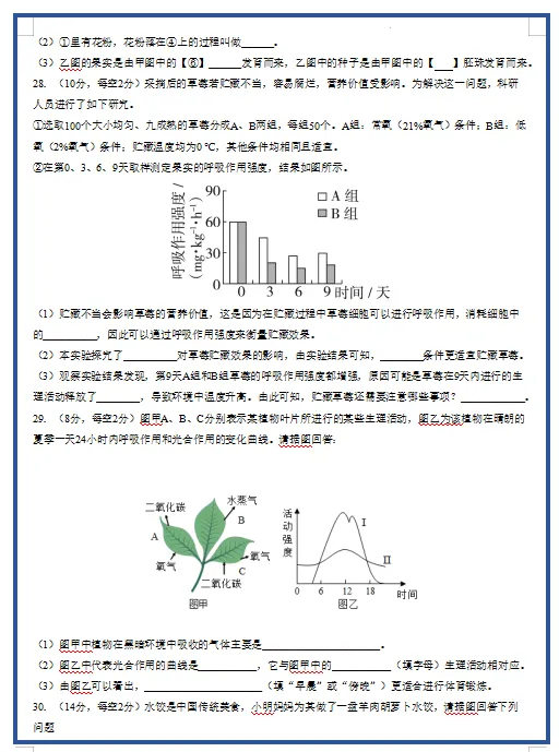 2026新人教版生物:七年级下册期中考试模拟试卷(共3套),附答案,提前打印出来做一做,拿高分! 第10张
