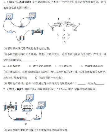试卷 | 初中中考物理2025年真题专项综合检测卷 —— 测量电阻 第1张