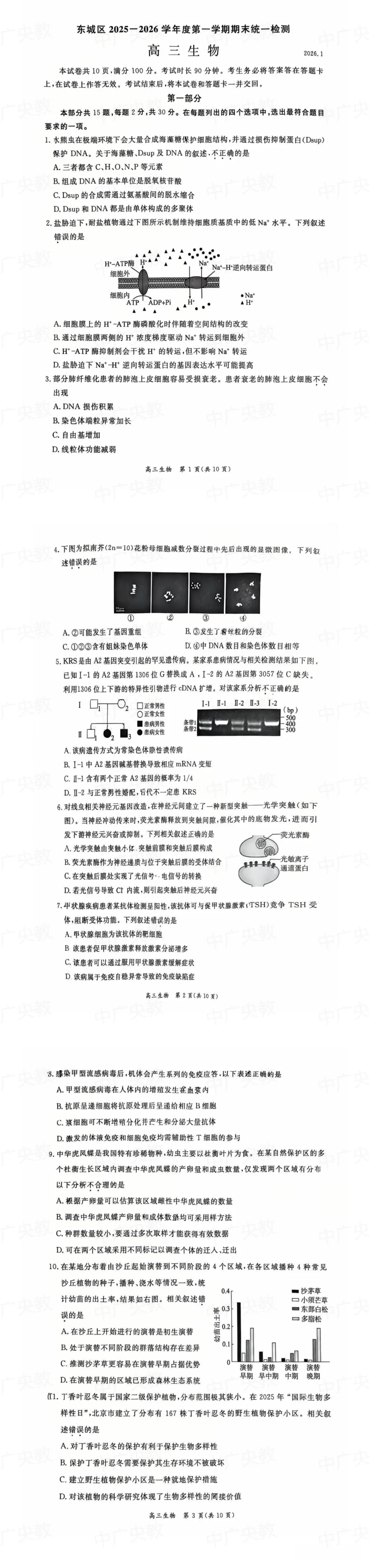 东城高三上生物 | 真题 +答案 第2张