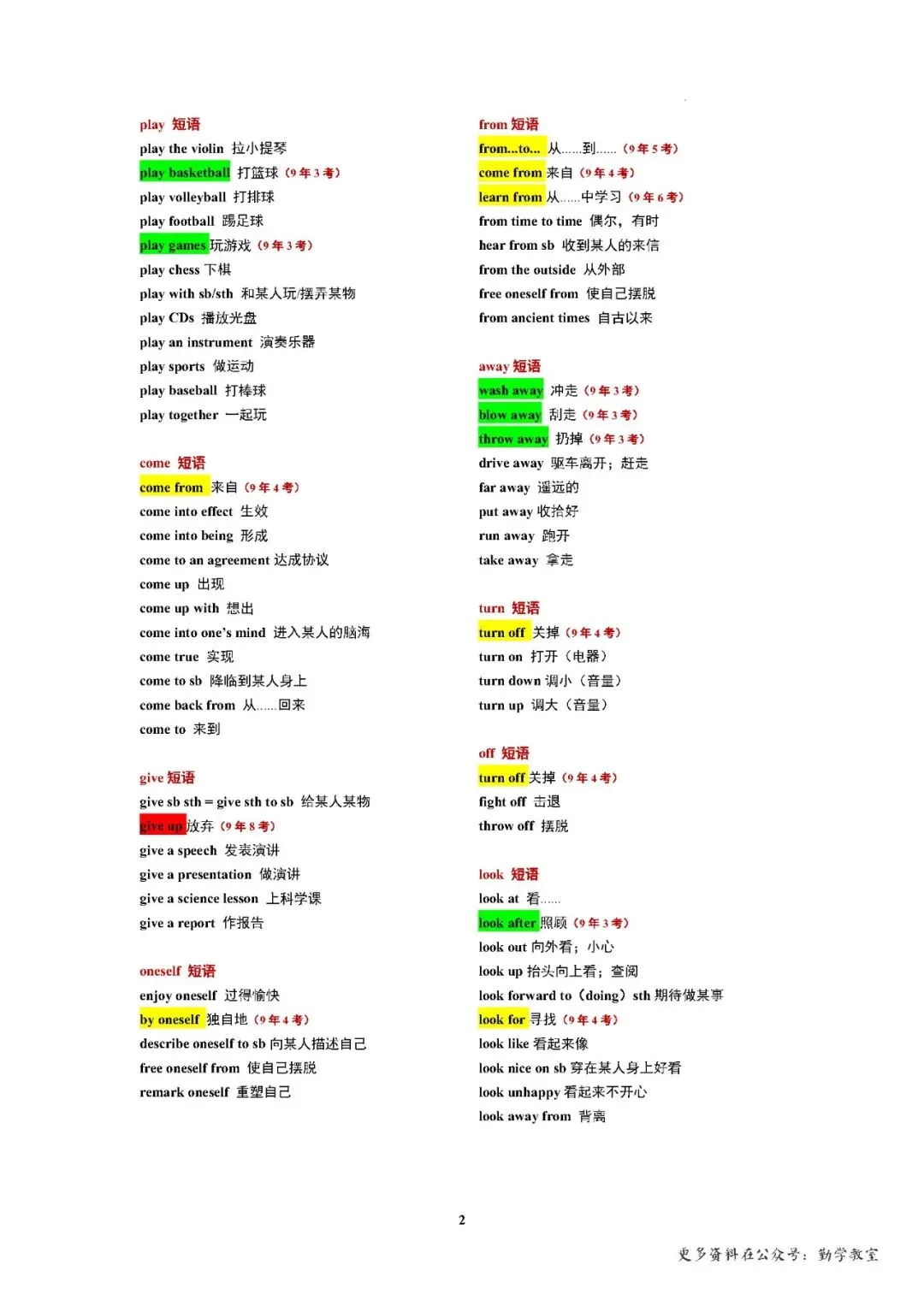 【中考英语】2026年福建中考英语真题短语复习 第2张