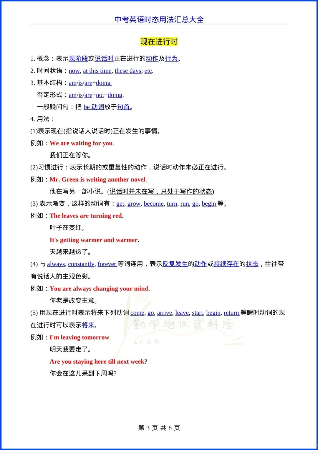 2026春《中考英语》时态用法考点知识点总结,电子版可打印! 第4张