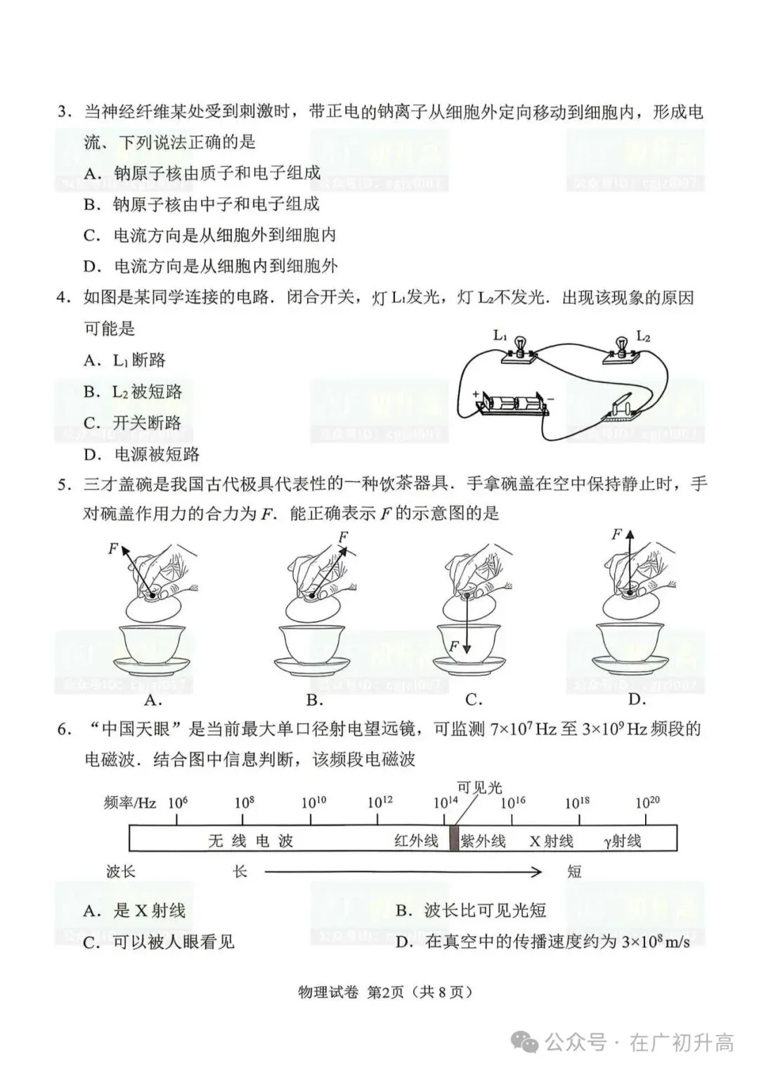 2026年广州市中考一模数学、物理、化学试题及参考答案汇总(附电子版下载打印) 第6张