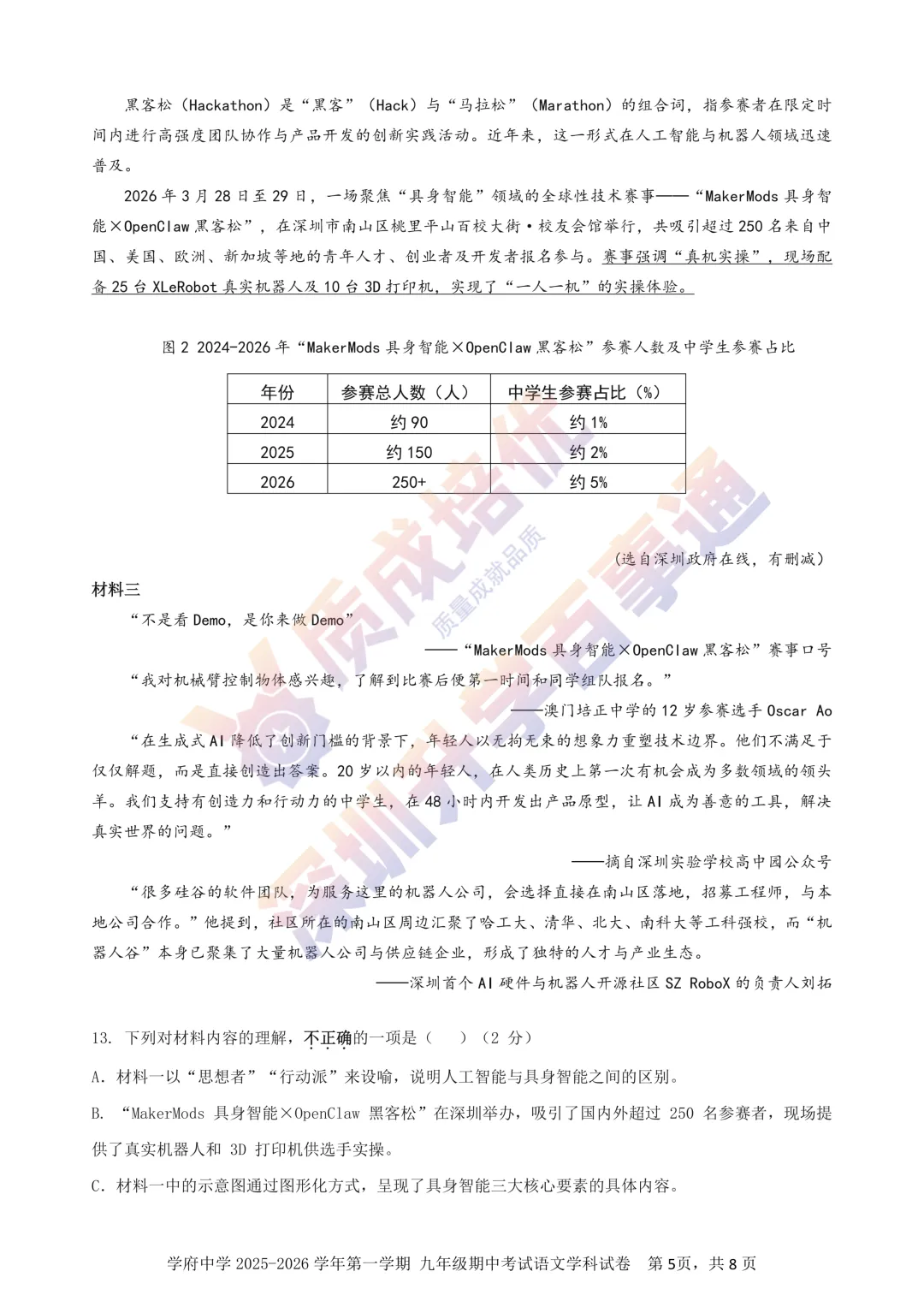 最新!深圳南二外二模语文真题答案出炉! 第5张
