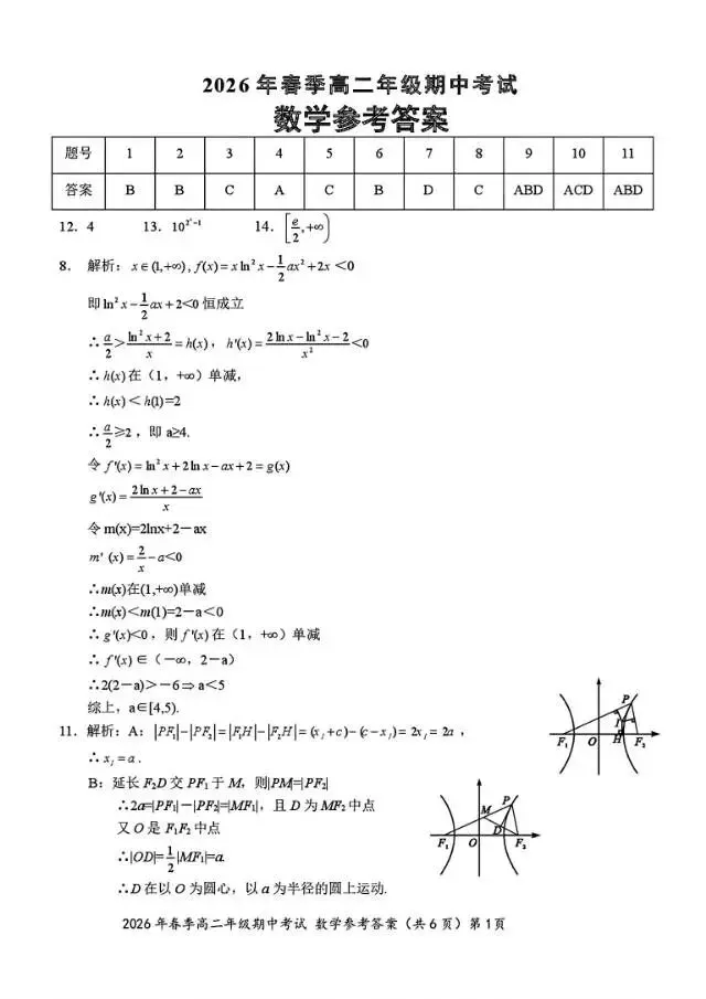 2026鄂东南高二数学试卷及答案 第6张