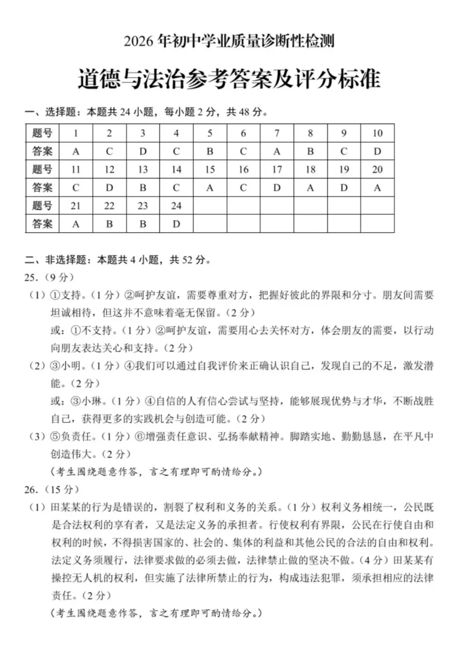 2026年中考道德与法治模拟考试(三十七)试题及参考答案 第9张