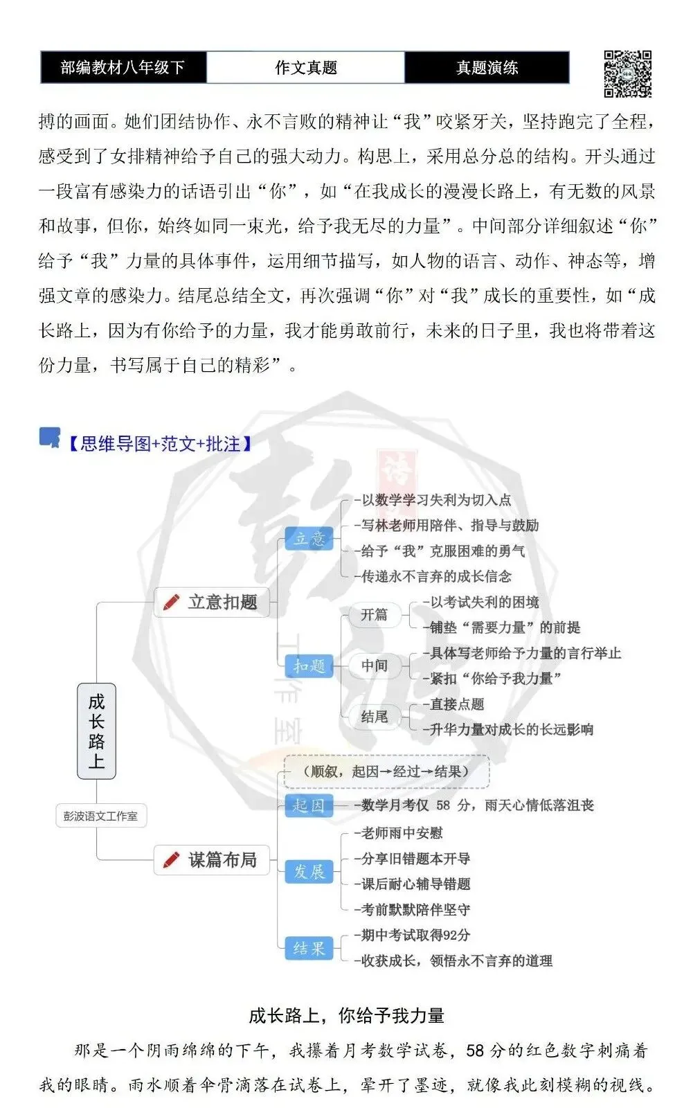 【作文-真题演练】八年级下-56-成长路上,你给予我力量-思维导图+解析+范文批注指导 第6张