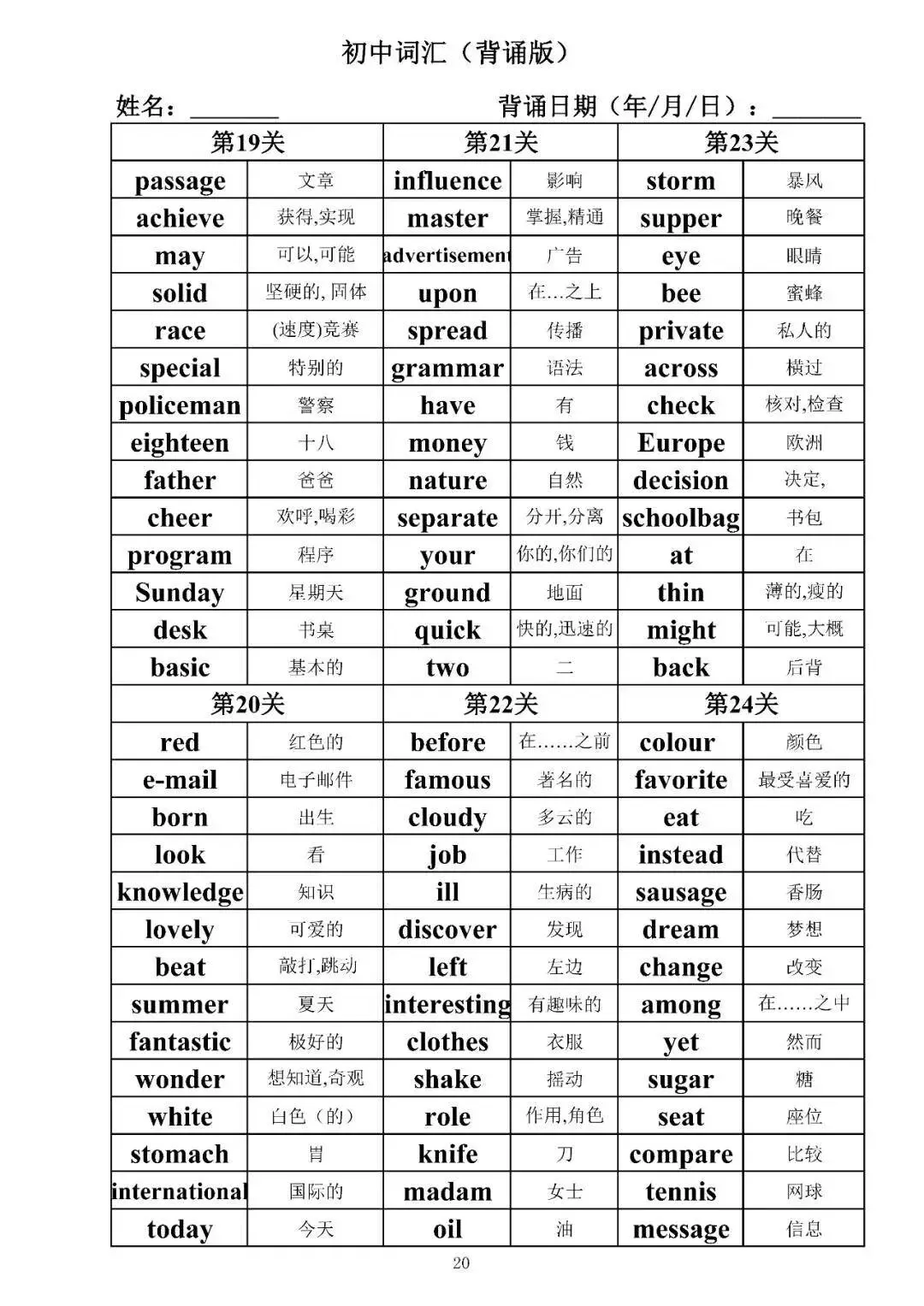 中考英语 1600 词默写表免费领!打印直接背,提分超狠 第4张
