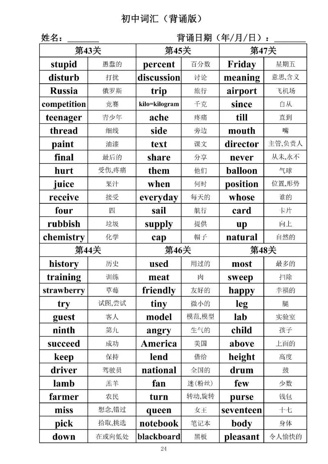 中考英语 1600 词默写表免费领!打印直接背,提分超狠 第8张