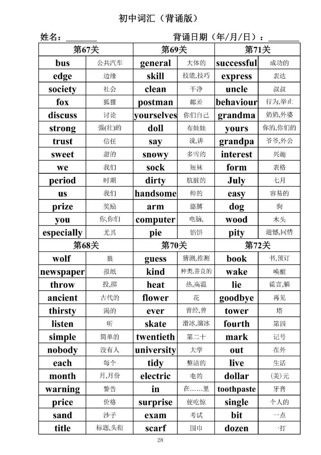 中考英语 1600 词默写表免费领!打印直接背,提分超狠 第12张