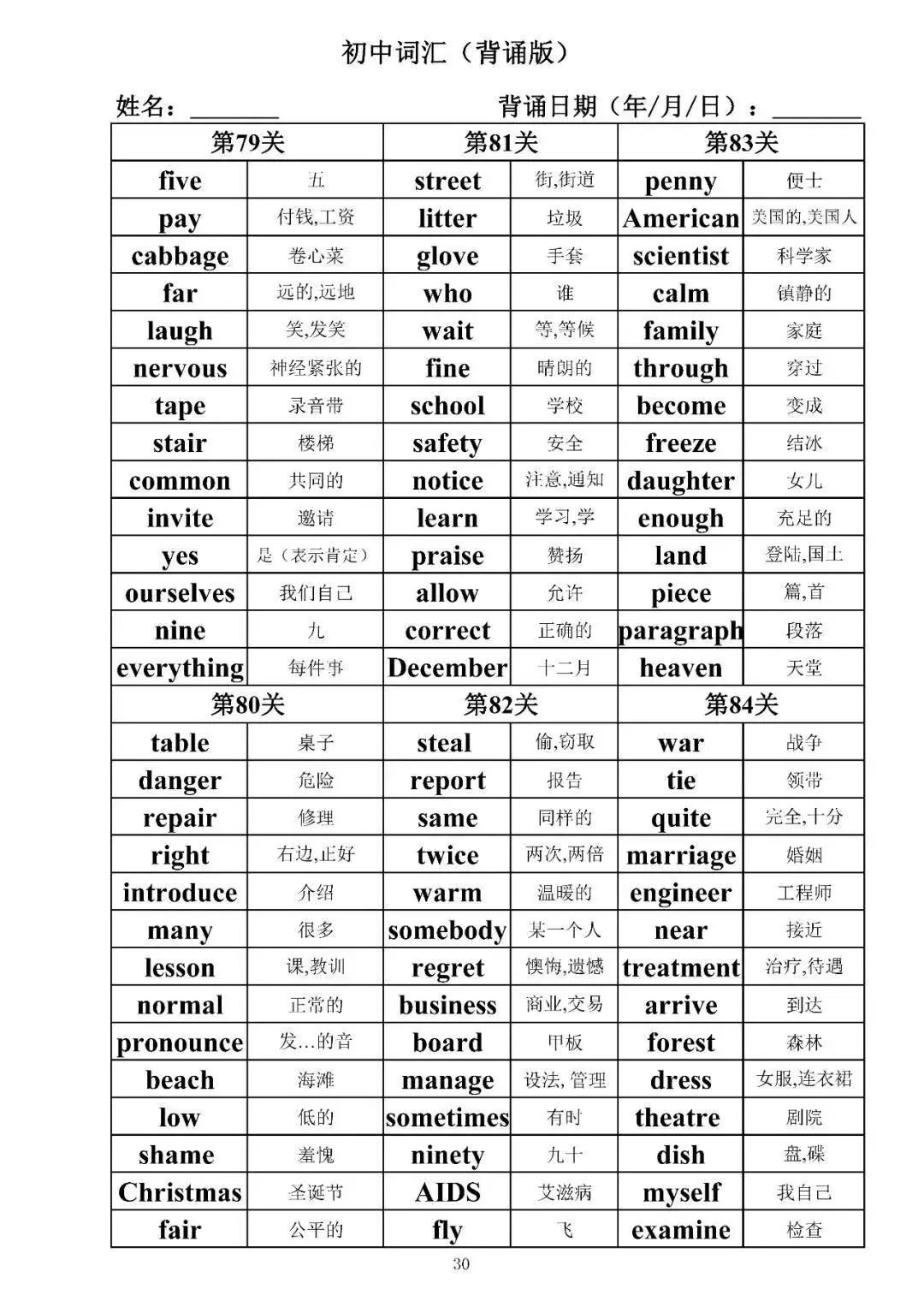 中考英语 1600 词默写表免费领!打印直接背,提分超狠 第14张