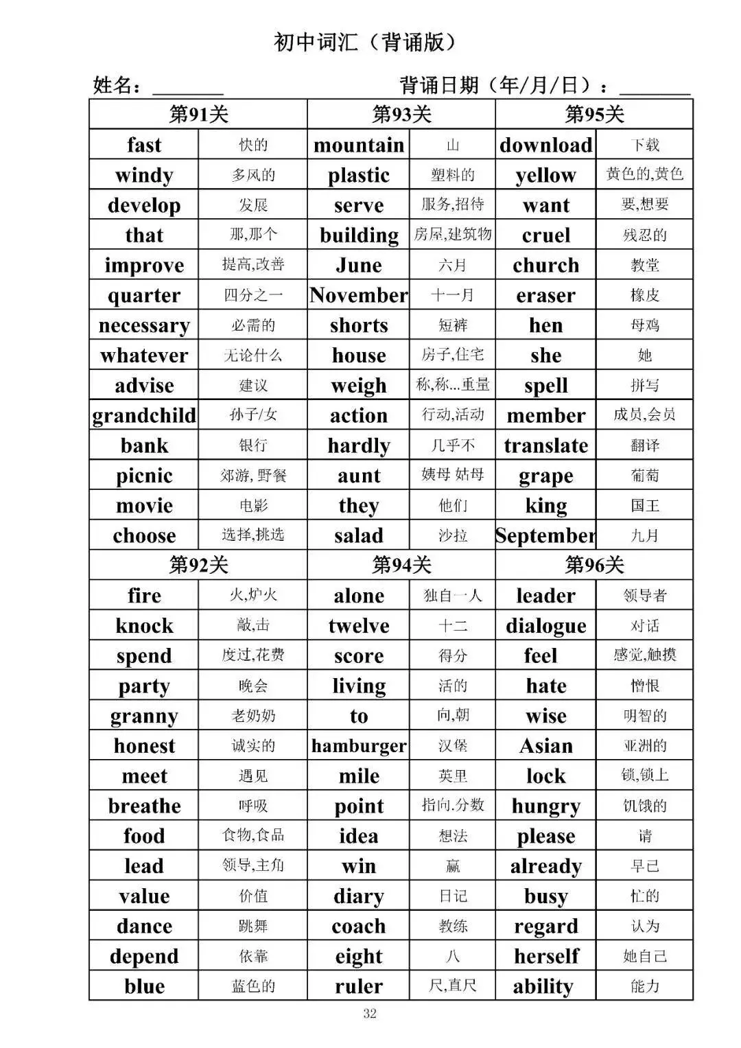 中考英语 1600 词默写表免费领!打印直接背,提分超狠 第16张