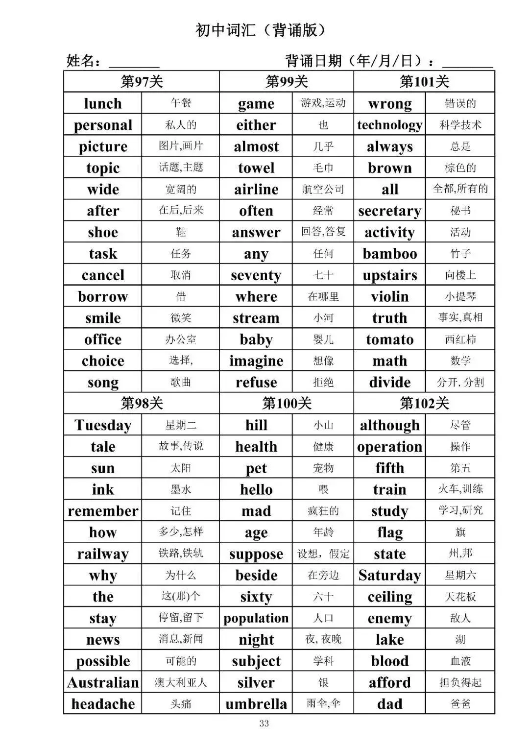 中考英语 1600 词默写表免费领!打印直接背,提分超狠 第17张