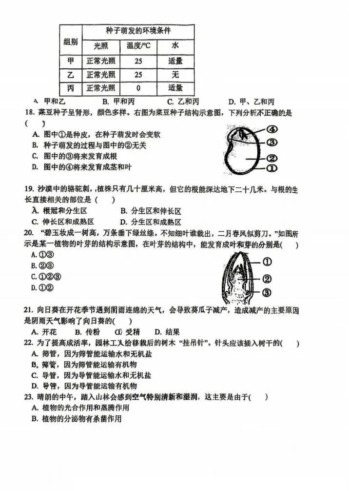 松雷中学八年级试卷+答案【2026年】【生物】【高清电子版】 第4张