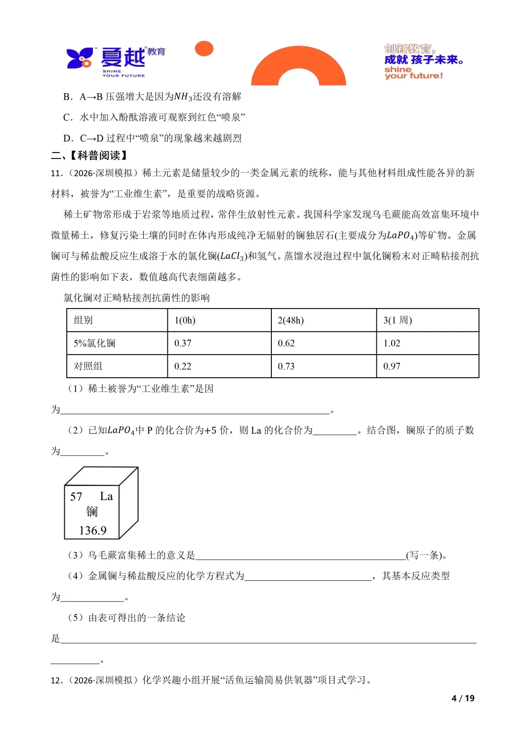 深圳2026年中考一模化学试卷 第4张