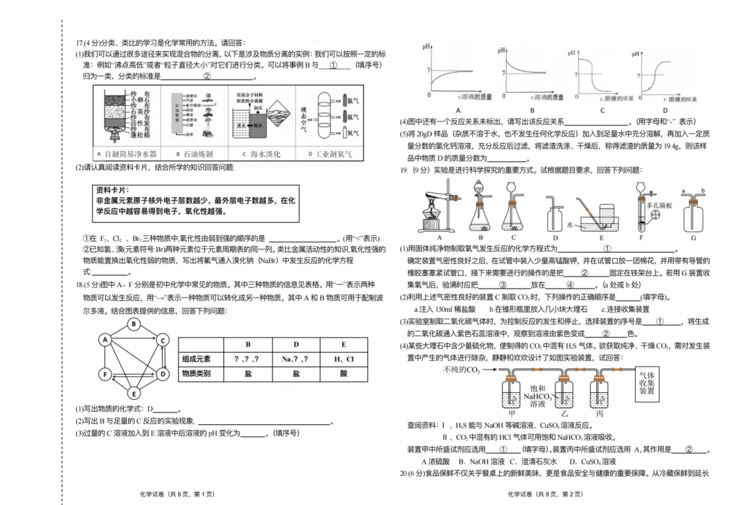 2026双城区九年级下化学一模 试卷+答案 第4张