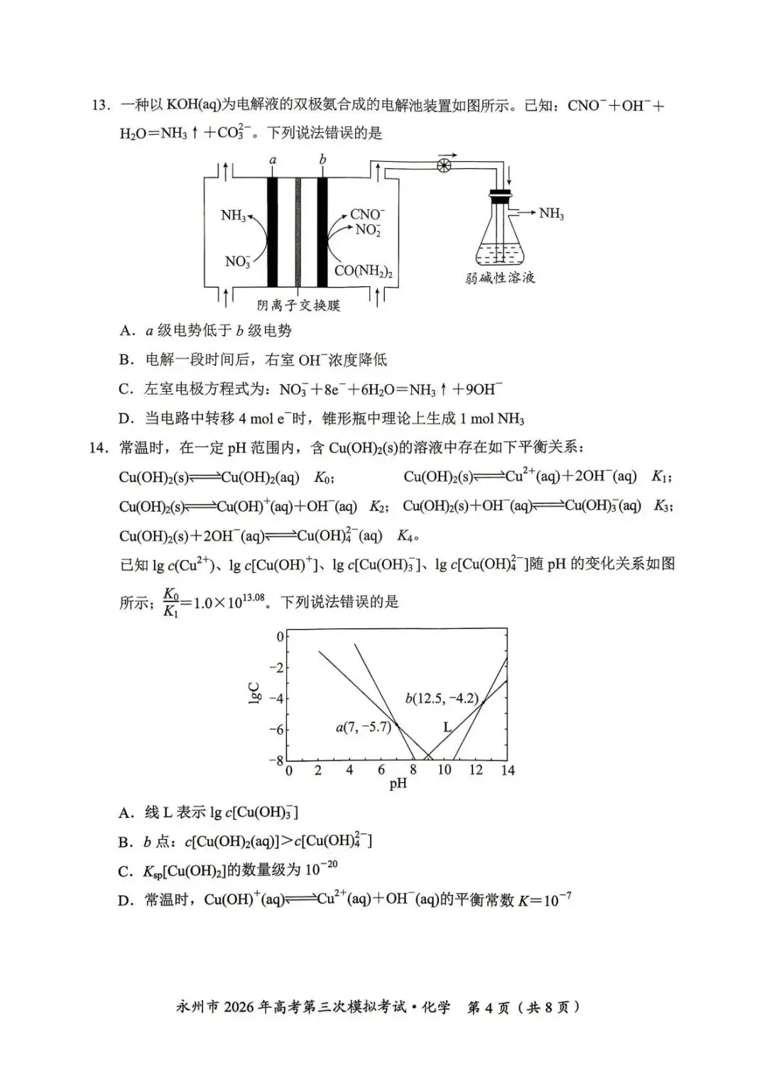 湖南永州市2026届高三下学期高考第三次模拟考试 化学试题.pdf 第4张