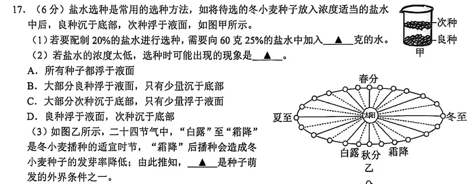 2026年拱墅区中考一模科学卷试卷分析 第5张