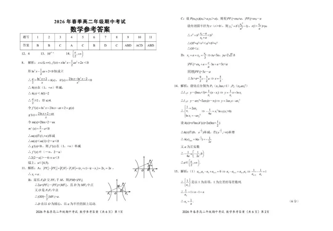 广东汕头市2026年普通高考第二次模拟考试数学试题+湖北鄂东南联盟2025-2026学年高二下学期期中考试数学试卷 第8张