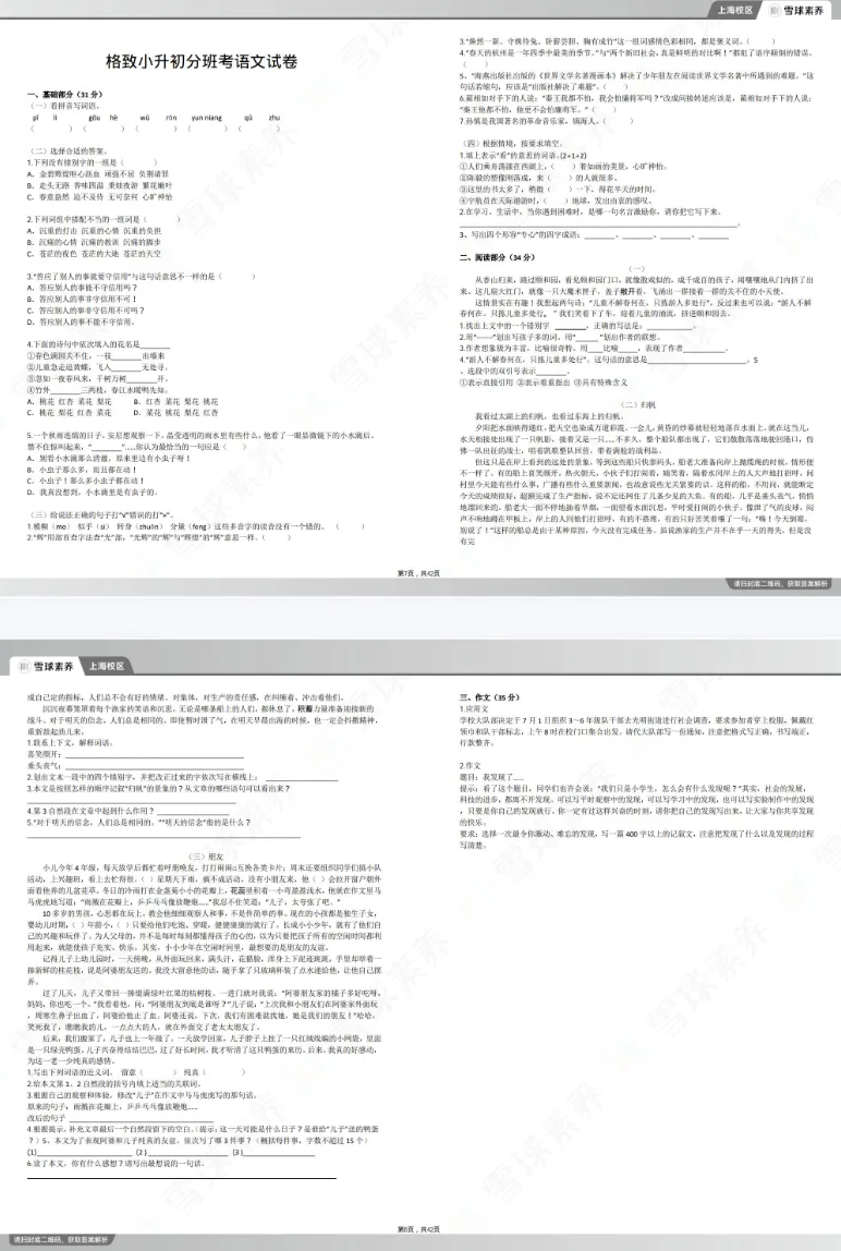 上海5升6必备|名校预初分班考真题汇编(含答案+解析) 第8张