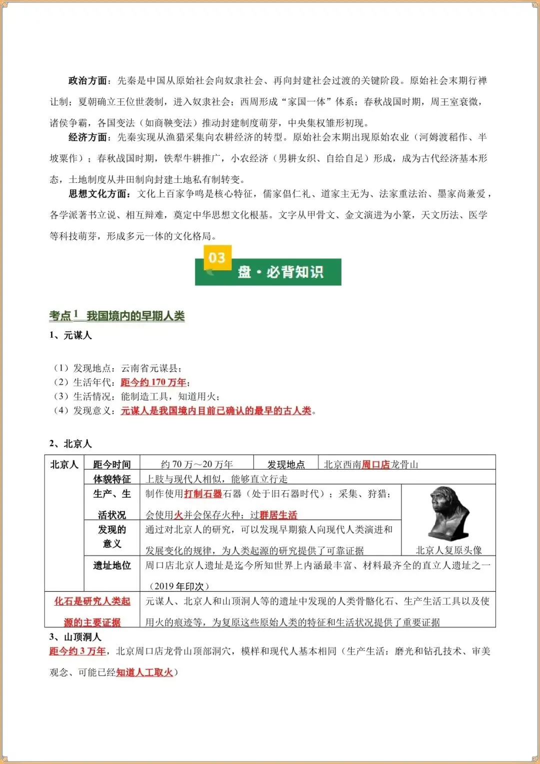 中考历史知识点总结大全:时间线梳理 + 必背考点完整版(史前及夏商周时期) 第3张