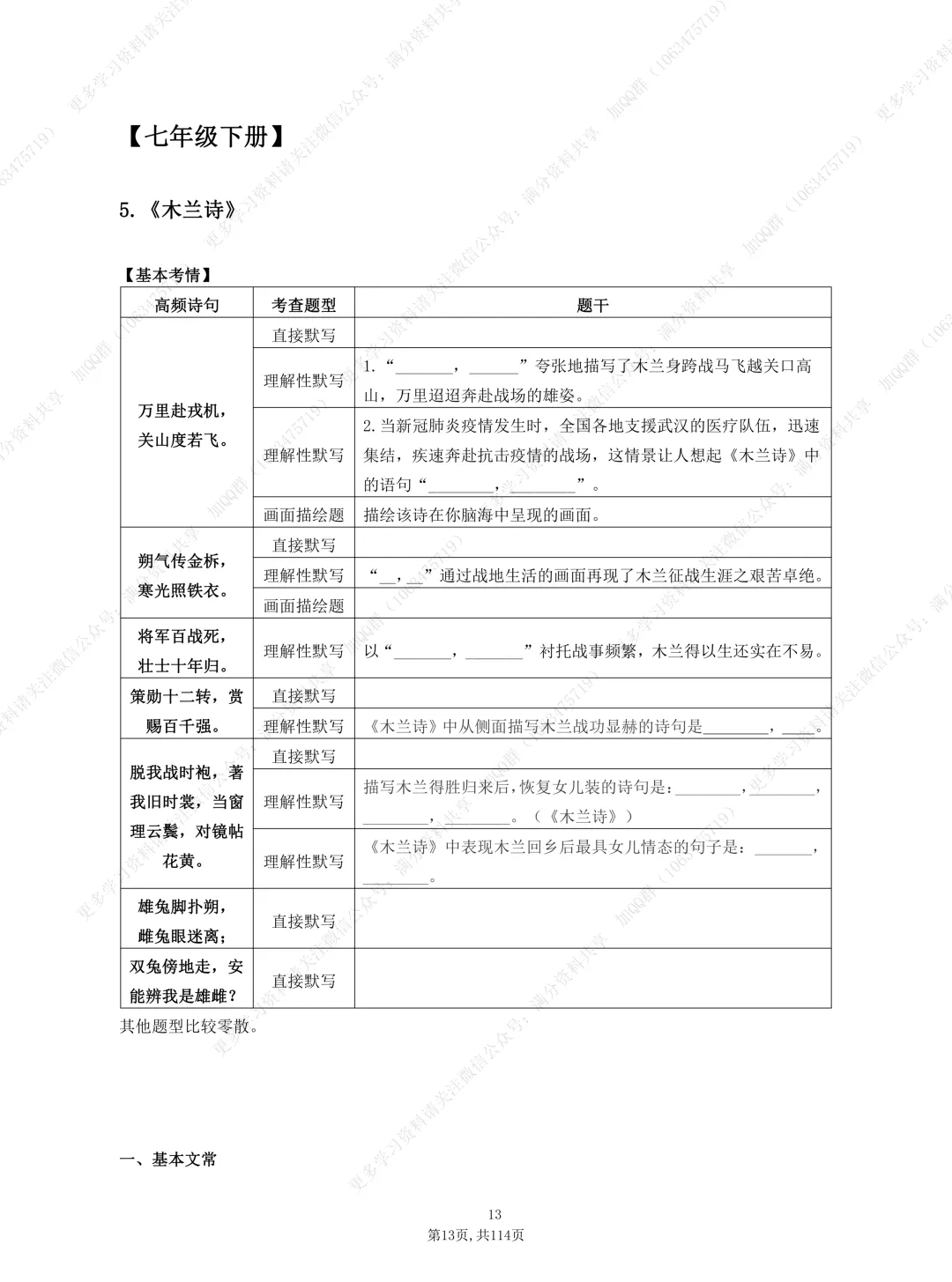 【初中语文】中考复习资料之古诗(课内)基础背诵(pdf分享) 第14张