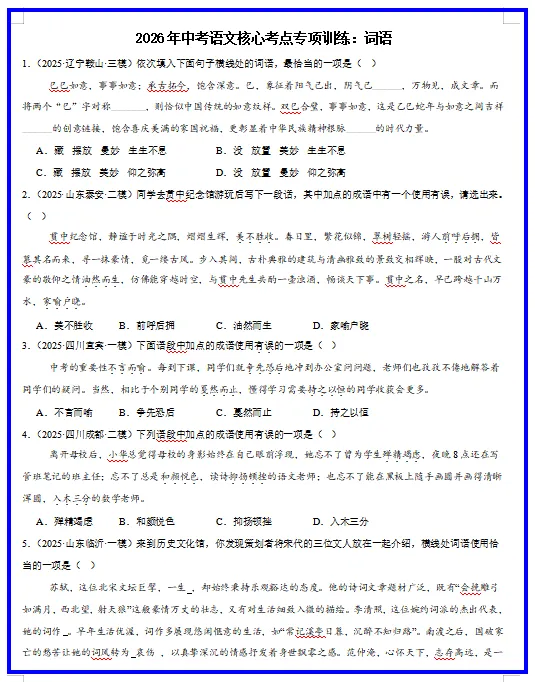 2026年中考语文核心考点专项训练,打印出来练熟了,孩子还能再提高20分! 第3张