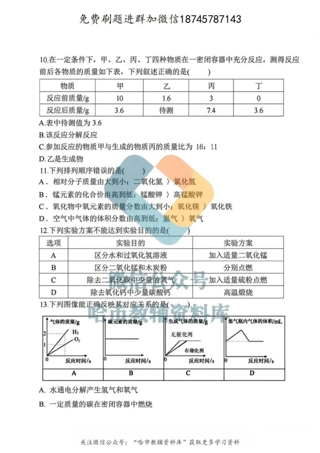 2026虹桥中学八年级下化学期中试卷及答案 第4张