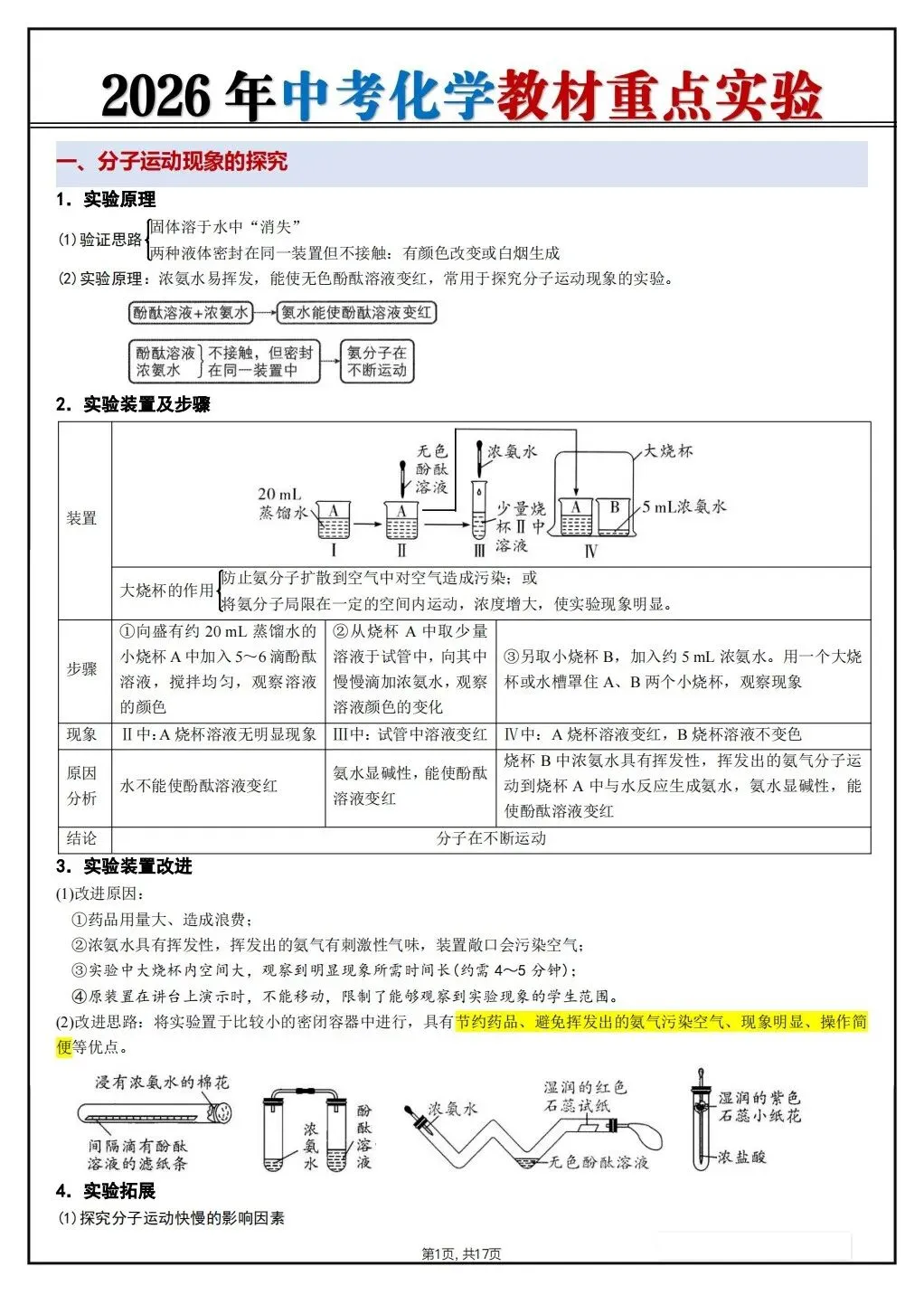 【中考化学】2026年春中考化学《必考教材重点实验》,完整电子版可打印 第12张