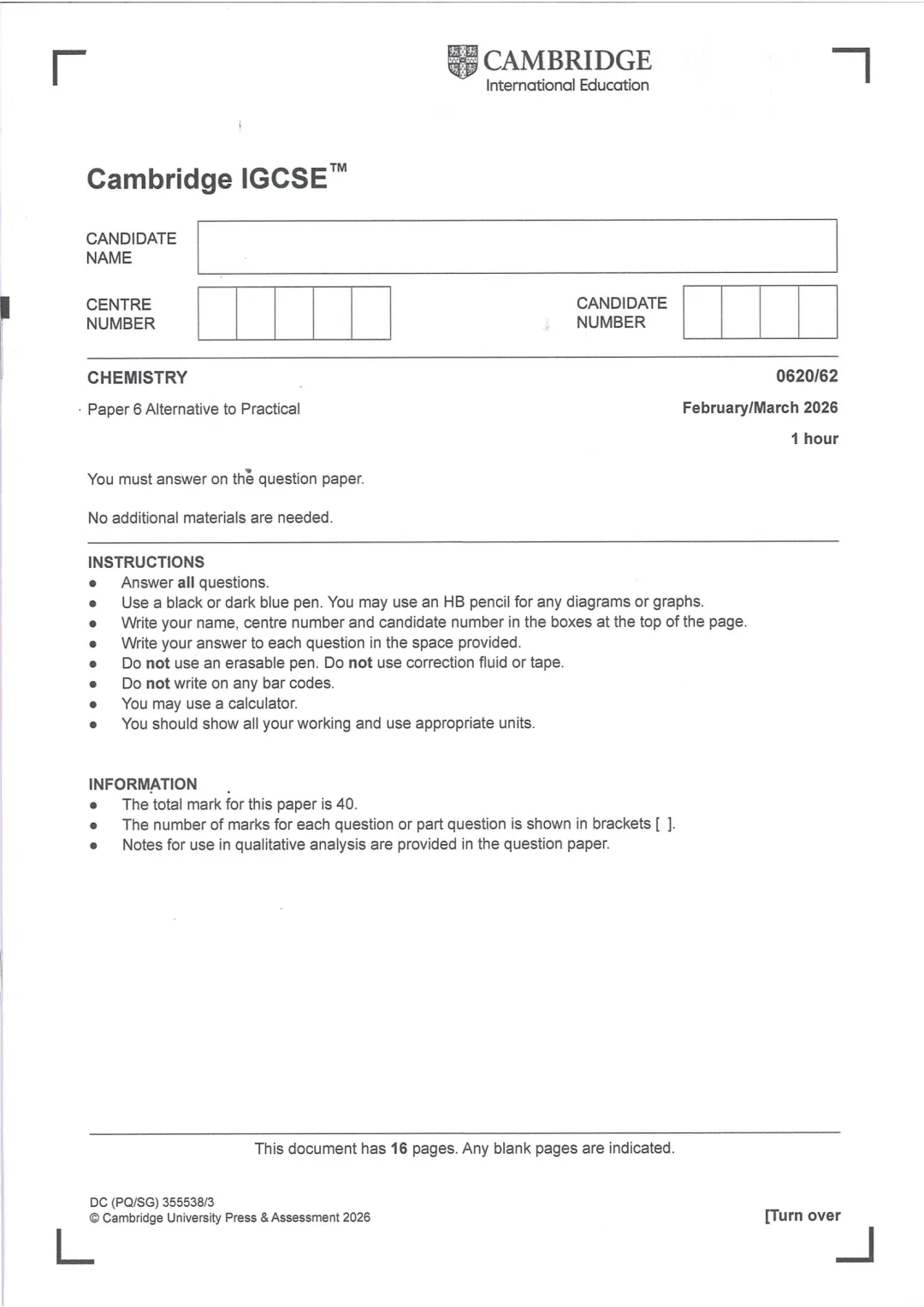 2026IGCSE0620真题试卷分享(印度卷含化学P6) 第1张