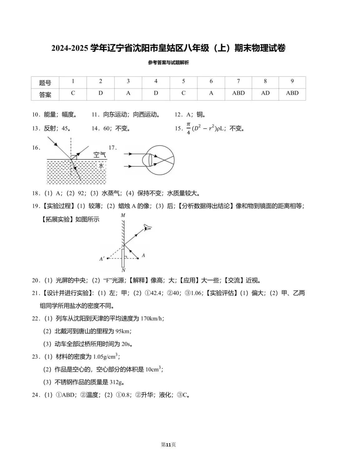 2025沈阳126中学八(下)期中物理试卷分析 第14张