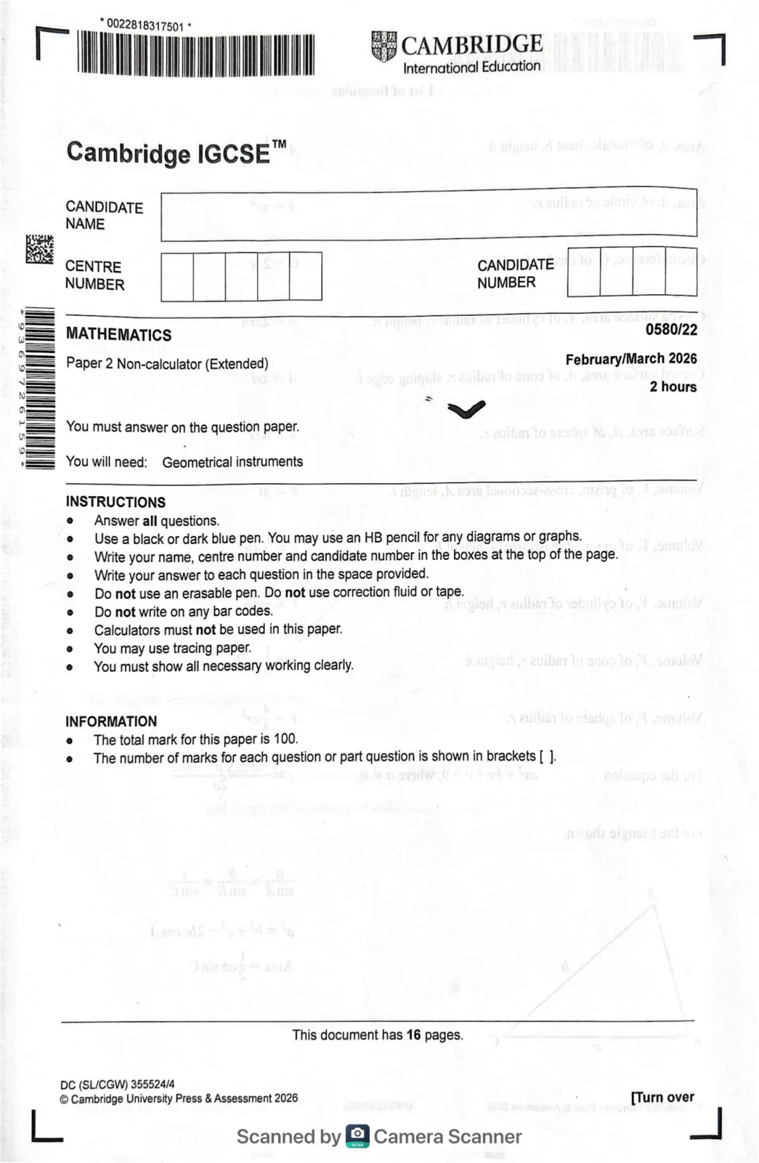 2026IGCSE0580真题试卷分享(印度卷含数学P2/P4) 第1张
