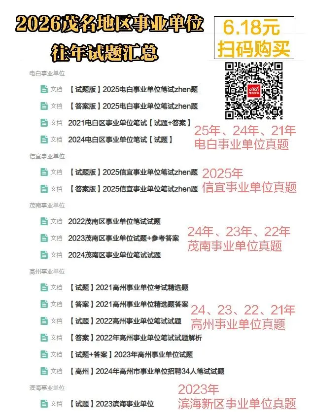 救命!茂名事业单位历年真题整理好了 第1张