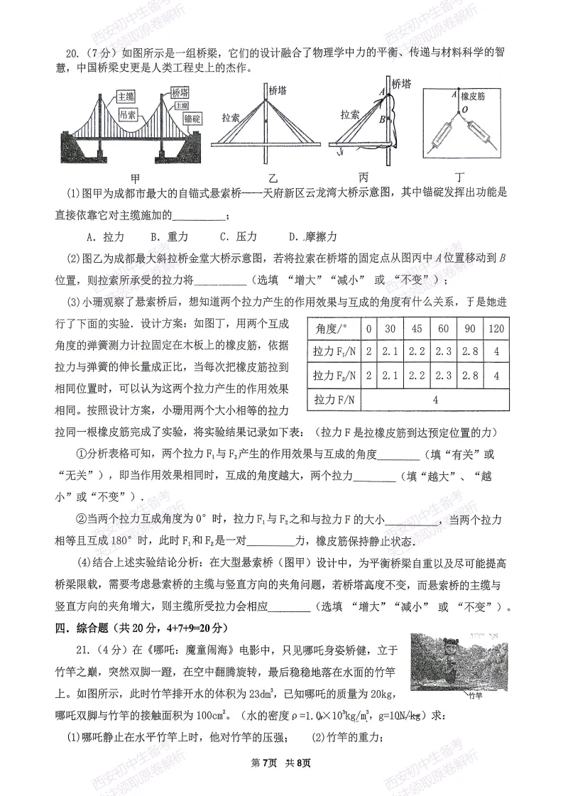 名校模考精准练!西安2026中考模拟:【西安秦汉中学】九年级四模考试【物理】免费下载 第13张