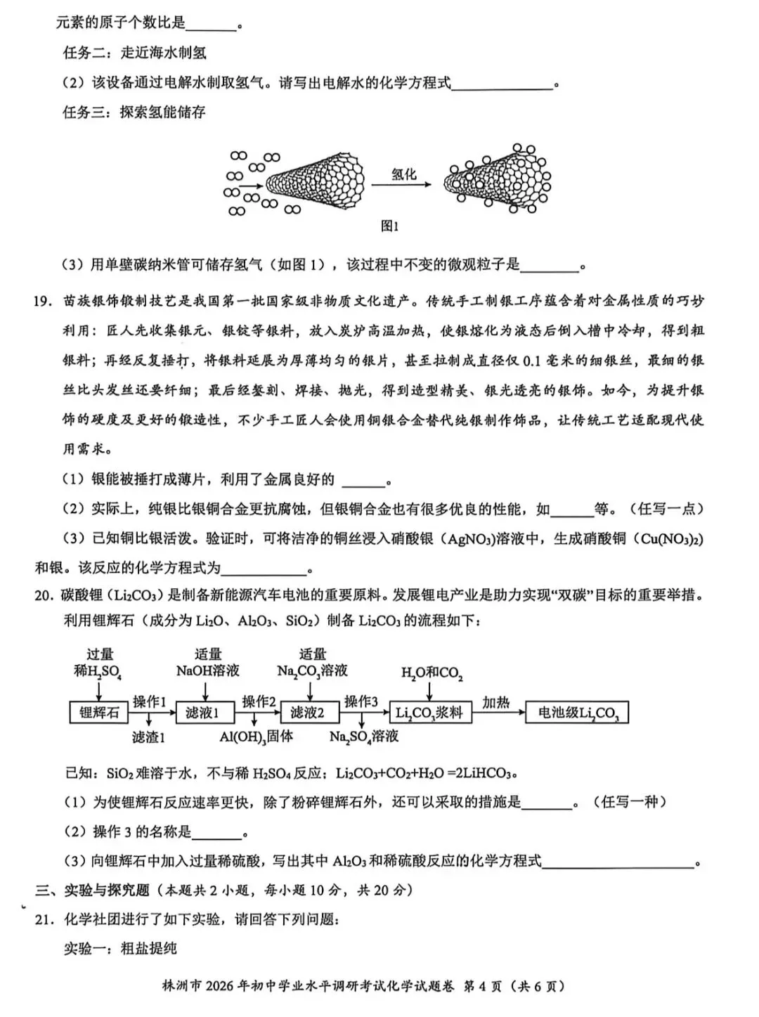 2026年湖南中考株洲市模拟考试化学试题 第5张