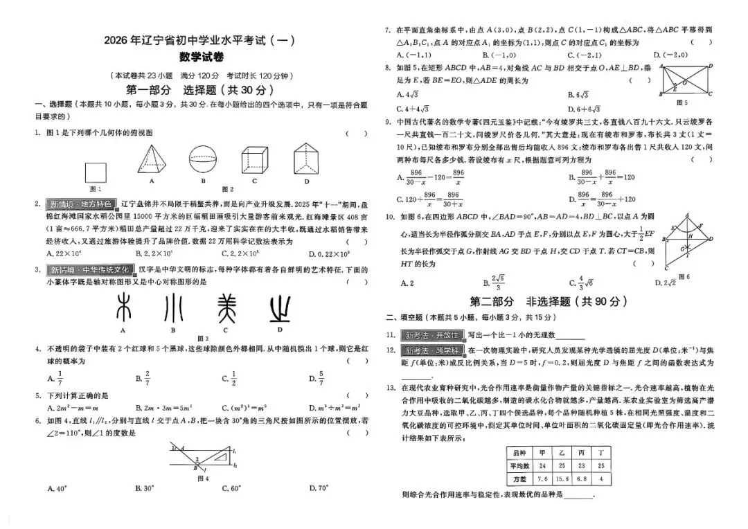 2026辽宁中考模拟测试卷数学物理英语+答案 第1张