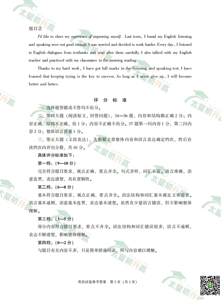 2026朝阳、丰台初三一模英语、物理试卷&答案来了!下载入口—— 第14张