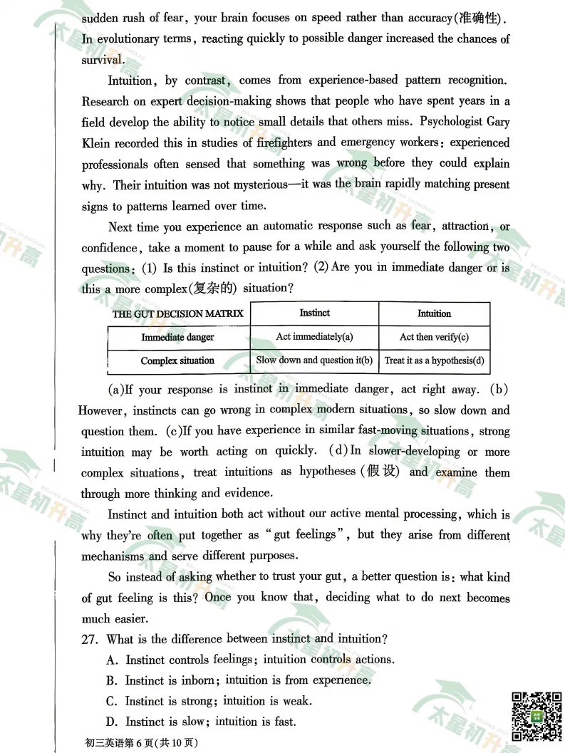 2026朝阳、丰台初三一模英语、物理试卷&答案来了!下载入口—— 第33张