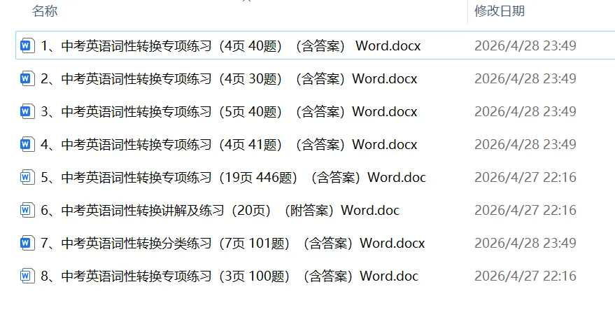 中考英语题型练习之词性转换专项练习 第1张