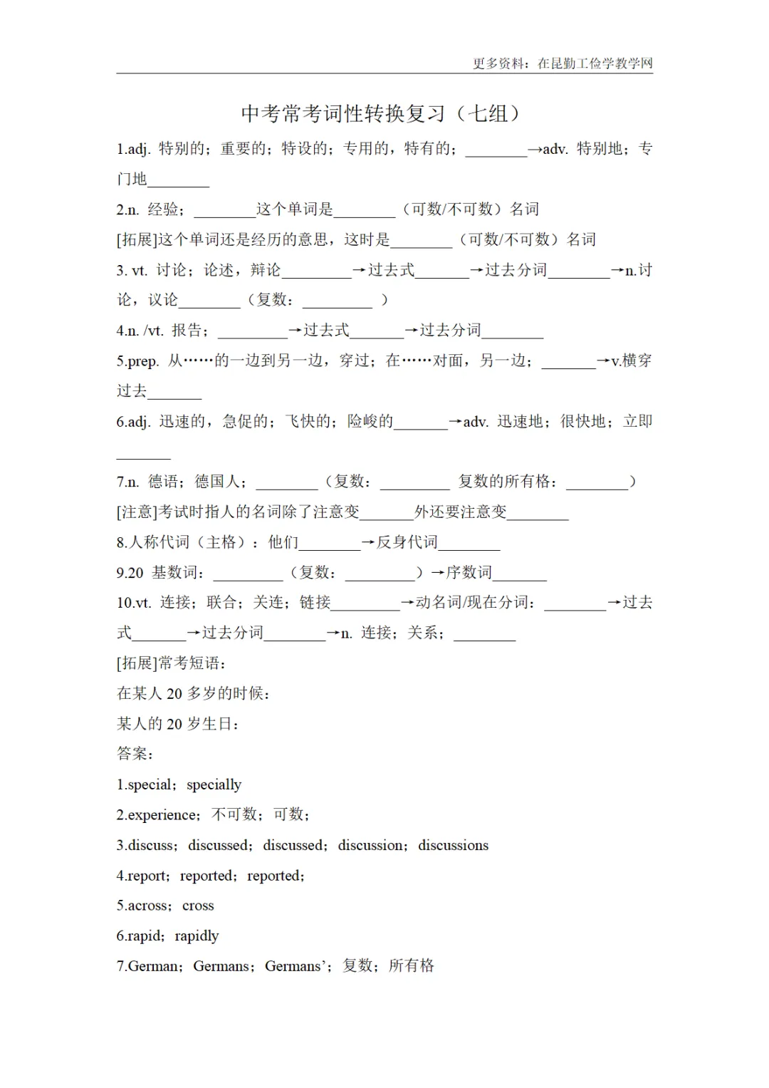 中考英语题型练习之词性转换专项练习 第2张