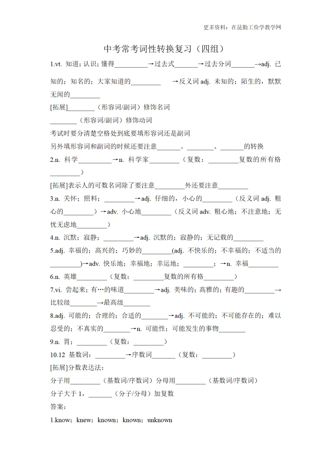 中考英语题型练习之词性转换专项练习 第8张