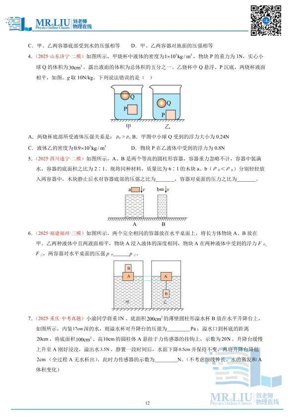 2026年中考物理一轮复习力学微专题04+密度、压强、浮力综合(复习讲义) 第12张