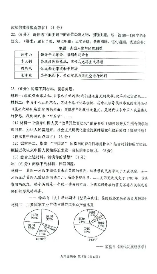 邓州市2025——2026学年中招第一次模拟考试历史试卷 第5张