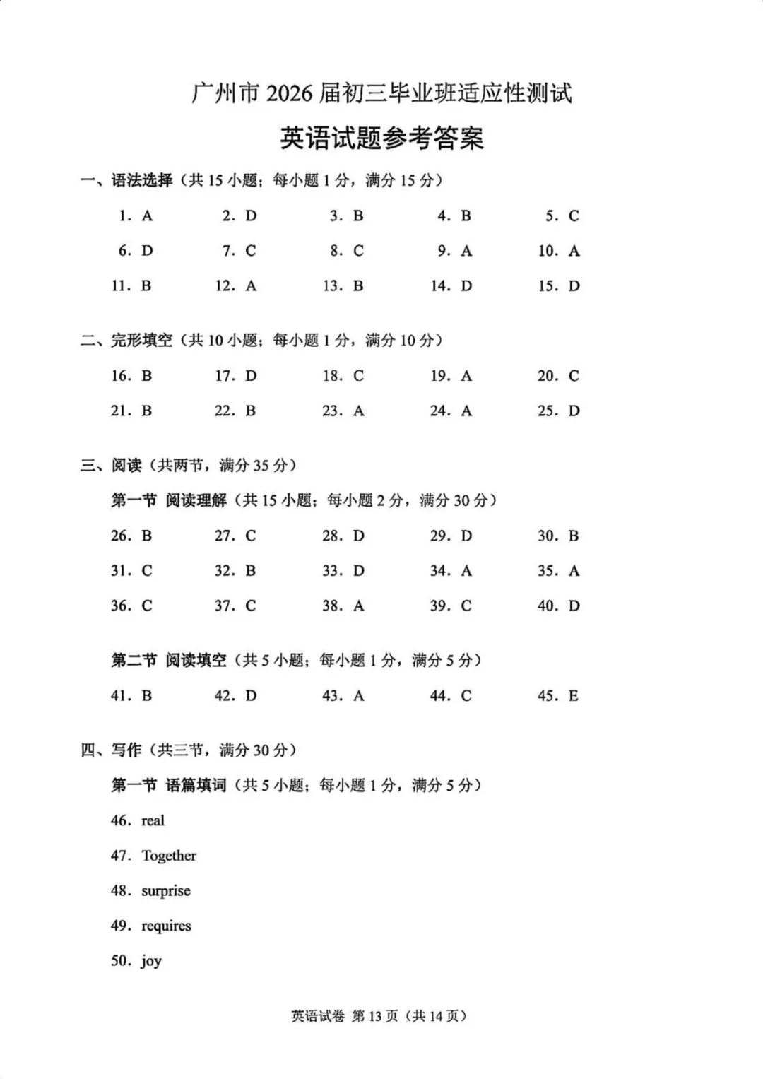 2026广州中考一模英语(原卷下载+试卷分析)丨广州市2026届初三毕业班适应性测试 第14张