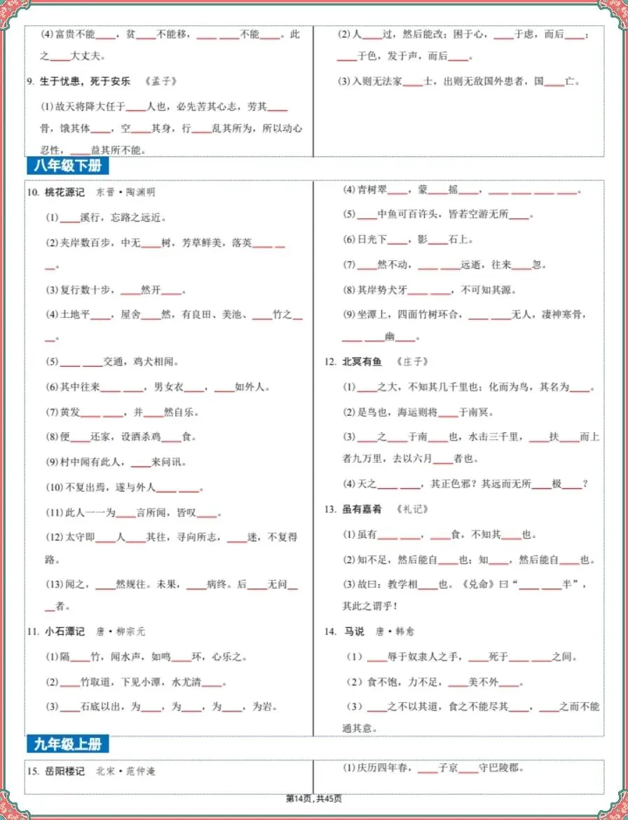 26新中考语文复习古诗文言文四轮默写集训(含答案)【电子版可打印!】 第12张