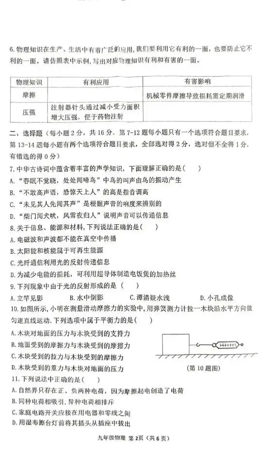 邓州市2025——2026学年中招第一次模拟考试物理试卷 第2张