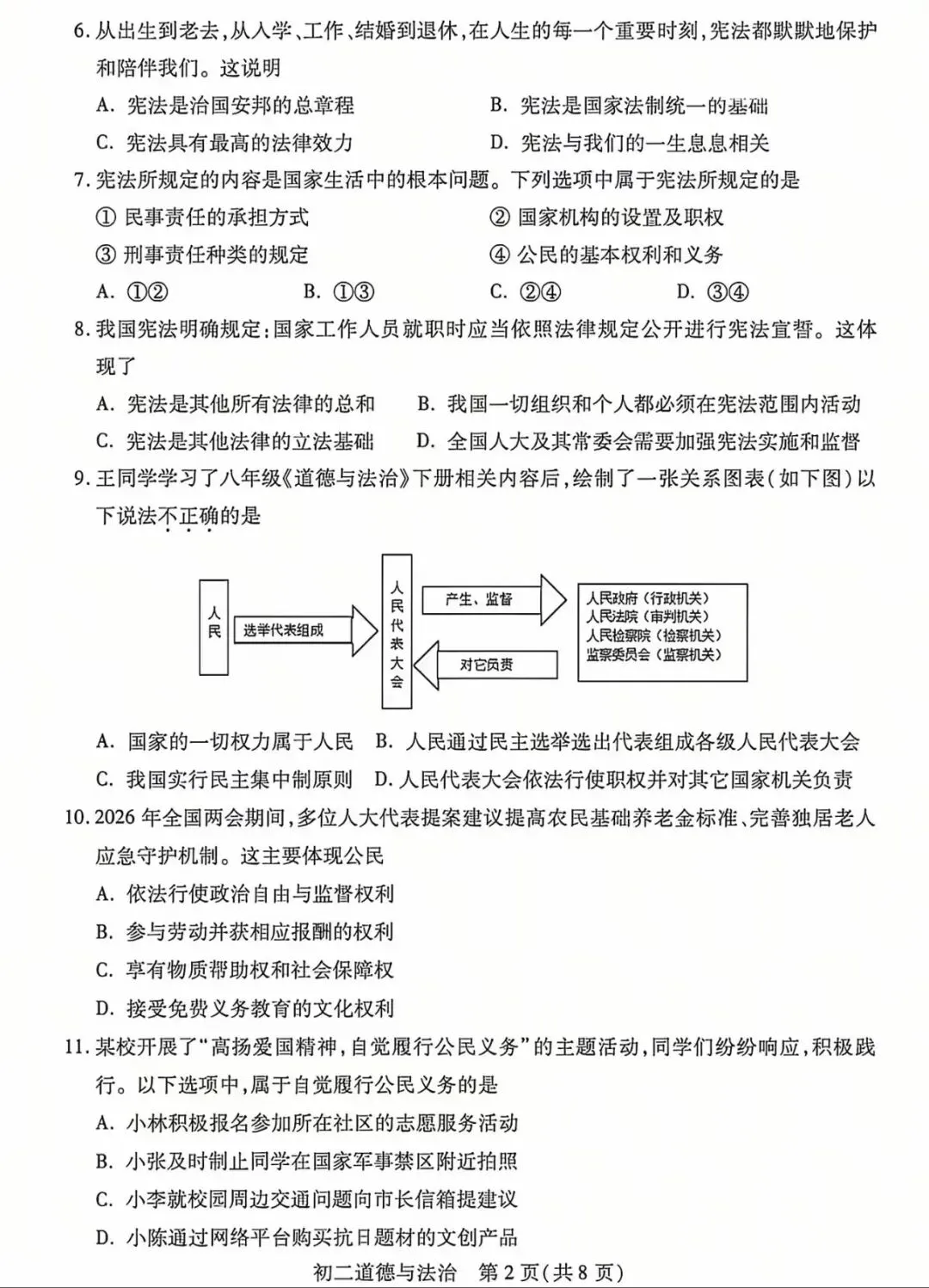 【2026期中真题】初二政治期中试卷 第5张