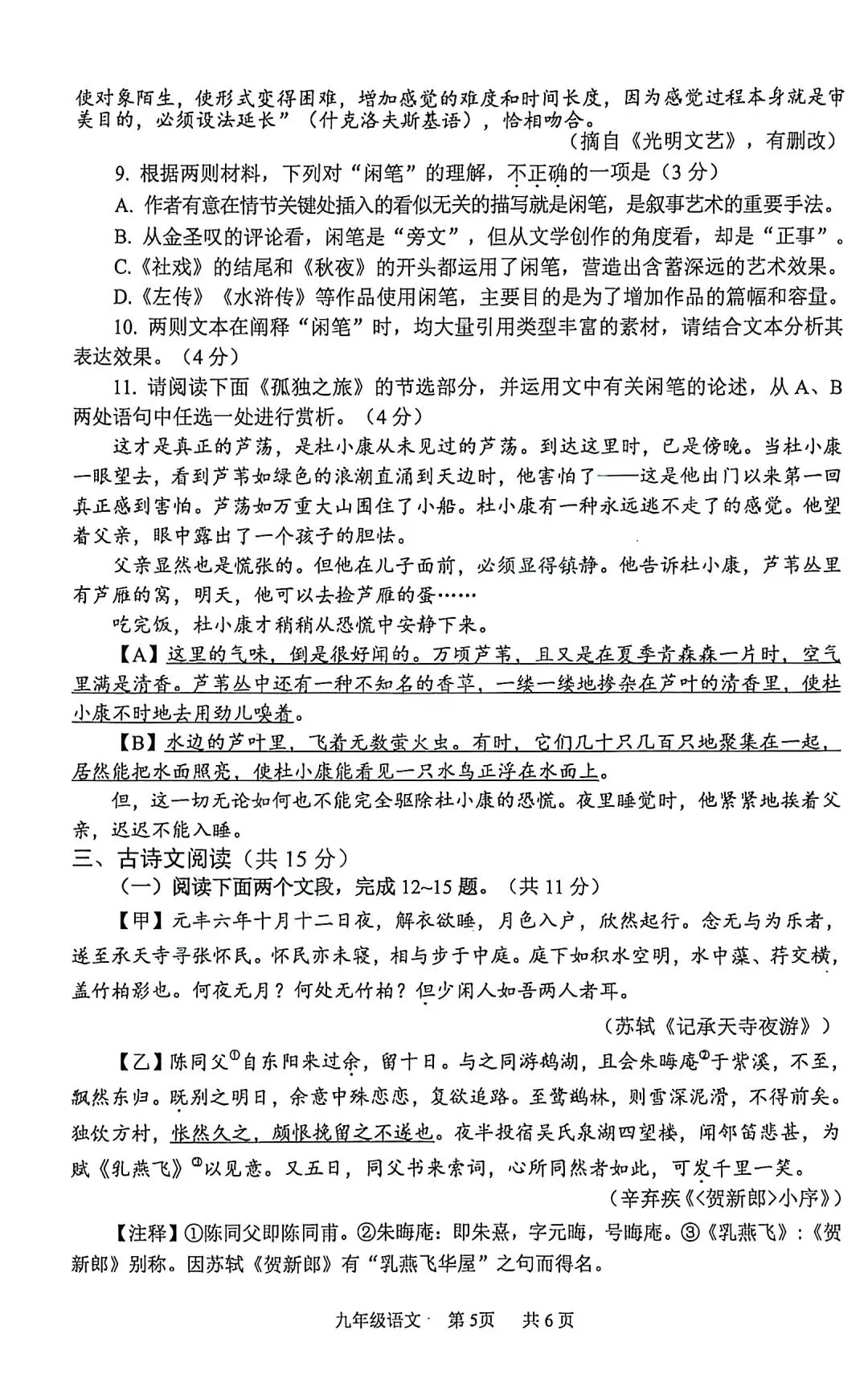 2026年河南省安阳市九年级一模语文试卷及参考答案 第5张